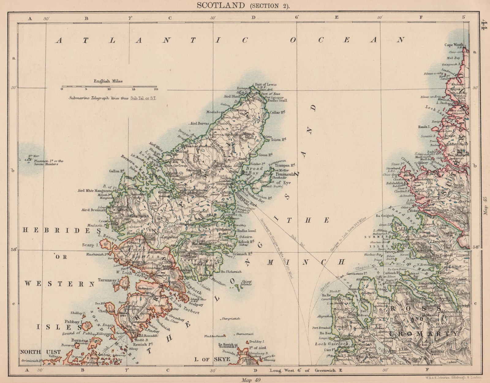 HEBRIDES W ISLES. Harris Lewis Minch Ross Cromarty. Scotland. JOHNSTON 1906 map